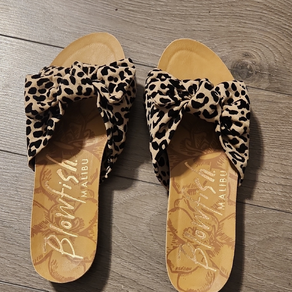 Blowfish Brown Sandals with Animal Print Straps